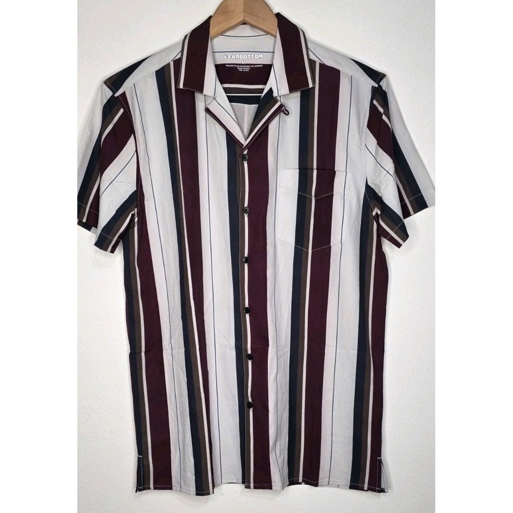 New Bearbottom Men M Performance Stretch Polo Maroon Shirt Striped Golf Active